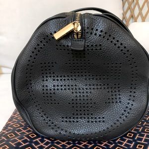 🔘 TORY BURCH - Black Perforated Barrel Satchel 🔘